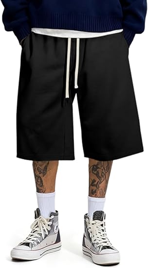 Mens Baggy Sweat Shorts Y2K Streetwear Loose Fit Under Knee Length Casual Drawstring Shorts