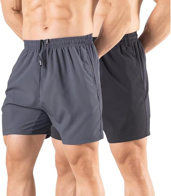 Gaglg Men's 5" Running Shorts 2 Pack Quick Dry Athletic Workout Gym Shorts with Zipper Pockets
