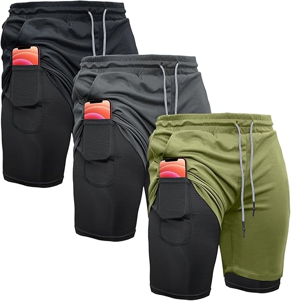 OEBLD Mens Athletic Shorts 2-in-1 Gym Workout Running 7'' Shorts with Towel Loop