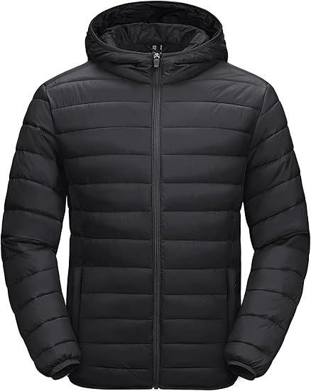 MAGCOMSEN Men's Lightweight Puffer Jacket Hooded Warm Winter Coat Quilted Lined Water-Resistant Full Zip Bubble Jackets