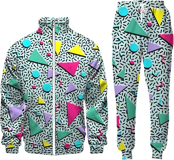 Arssm Retro 80s 90s Outfit Sets for Men Vintage Jacket and Joggers Sweatpants 80s Tracksuit Streetwear