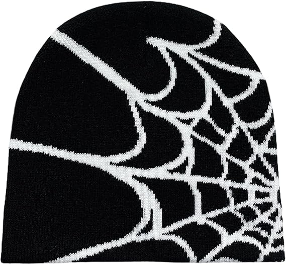 Pooyikoi Y2K Gothic Spider Pattern Wool Acrylic Knitted Hat Women Beanie Winter Warm Beanies Men Casual Skullies Outdoor